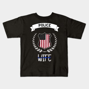 Police Wife - American Flag - Thin Blue Line Kids T-Shirt